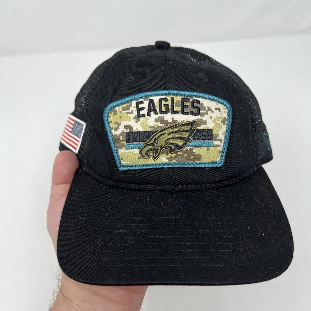 Philadelphia Eagles New Era Salute To Service Trucker 9Forty Camo Snapback Hat - Picture 4 of 14